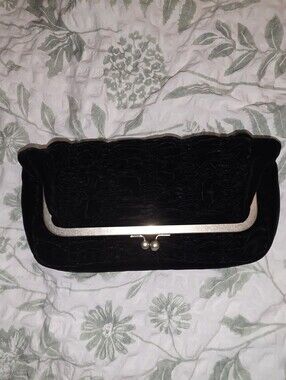 Banana Republic Black Velvet Frame Clutch with Silver Trim